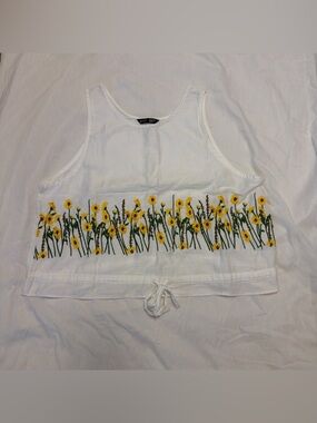 Splash White Tank Top with Yellow Floral Embroidery